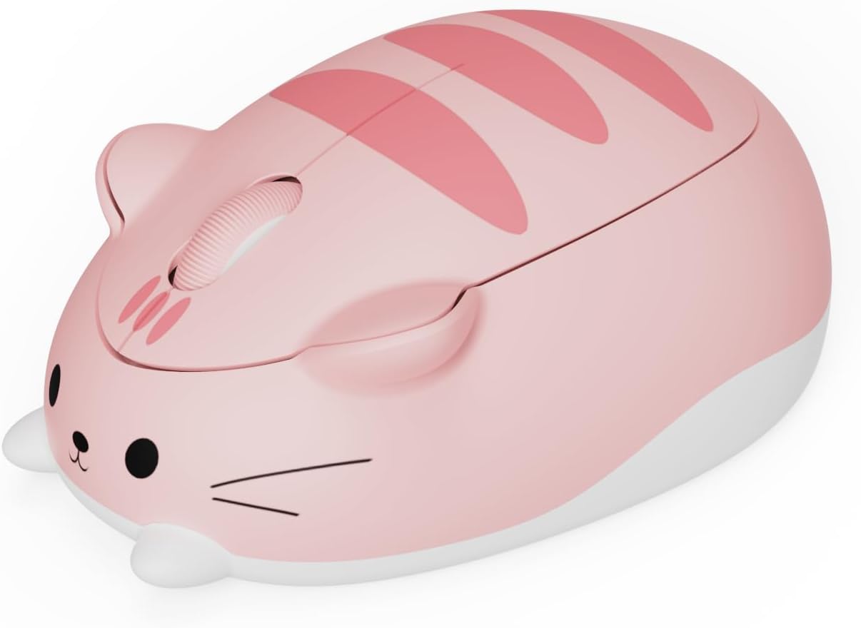 Akko Cat Theme Wireless Gaming Mouse Pink, Tri-Mode Mouse BT3.0/BT5.0/2.4G, Cute Optical Cordless Cartoon Mice for Computer/Laptop/Desktop/PC, Compatible with Mac/Win (Pink Angie)