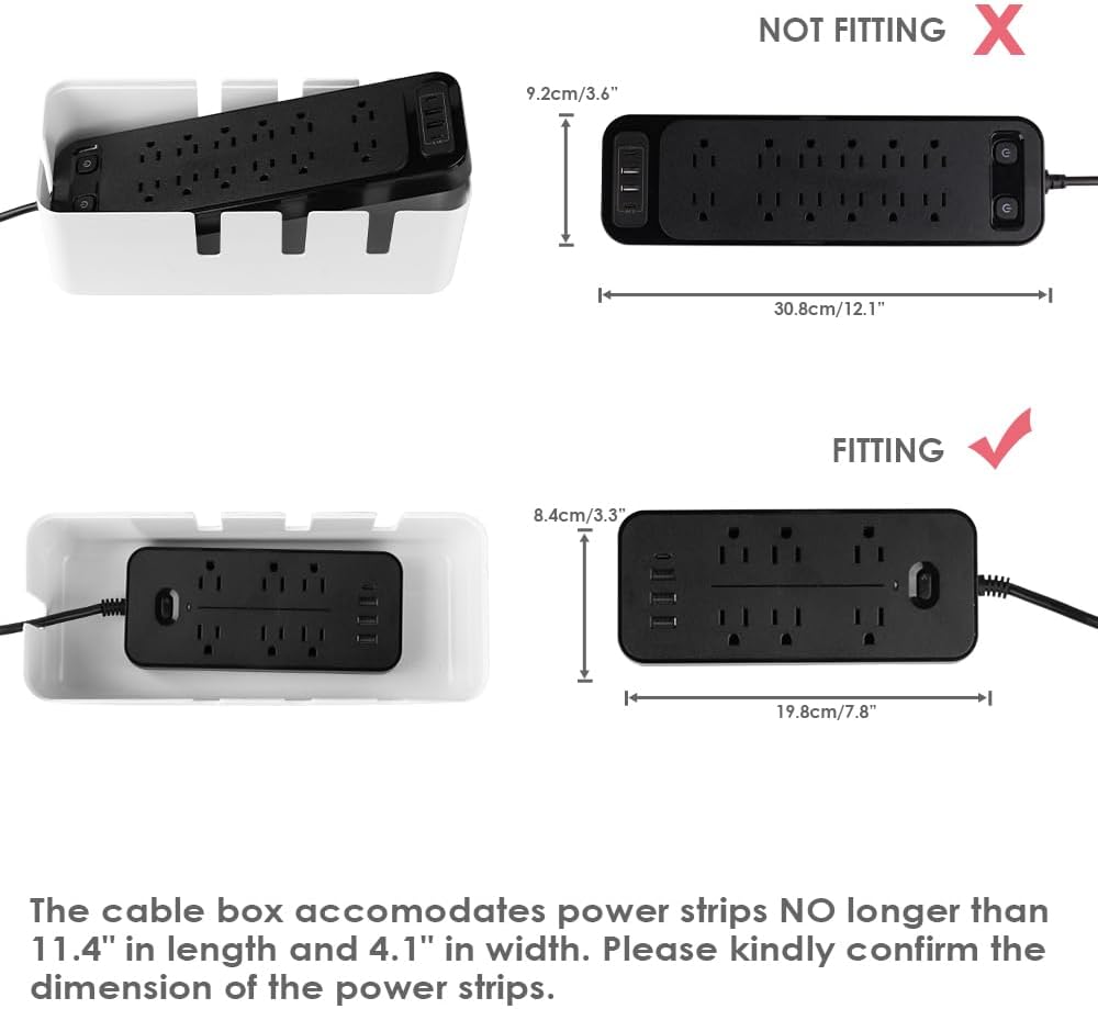 Cable Management Box by Baskiss, 12x5x4.5 inches, Wood Lid, Wire Organizer for Desk TV Computer USB Hub System to Cover and Hide & Power Strips & Cords