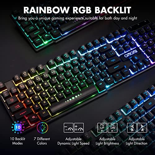 Wired Gaming Keyboard for Mac PC PS5 PS4 Xbox One Gamers RGB Backlit | LED Mechanical Feel Keyboard with Multimedia Keys Number Pad, 104 Keys USB Desktop Computer Windows Keyboards (Black)