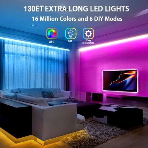 dalattin Led Lights for Bedroom 130ft RGB Led Strip Lights Color Changing Kit with 44 Keys Remote Controller and 24V Power Supply Led Light Strips Indoor Decoration,2 Rolls of 65ft