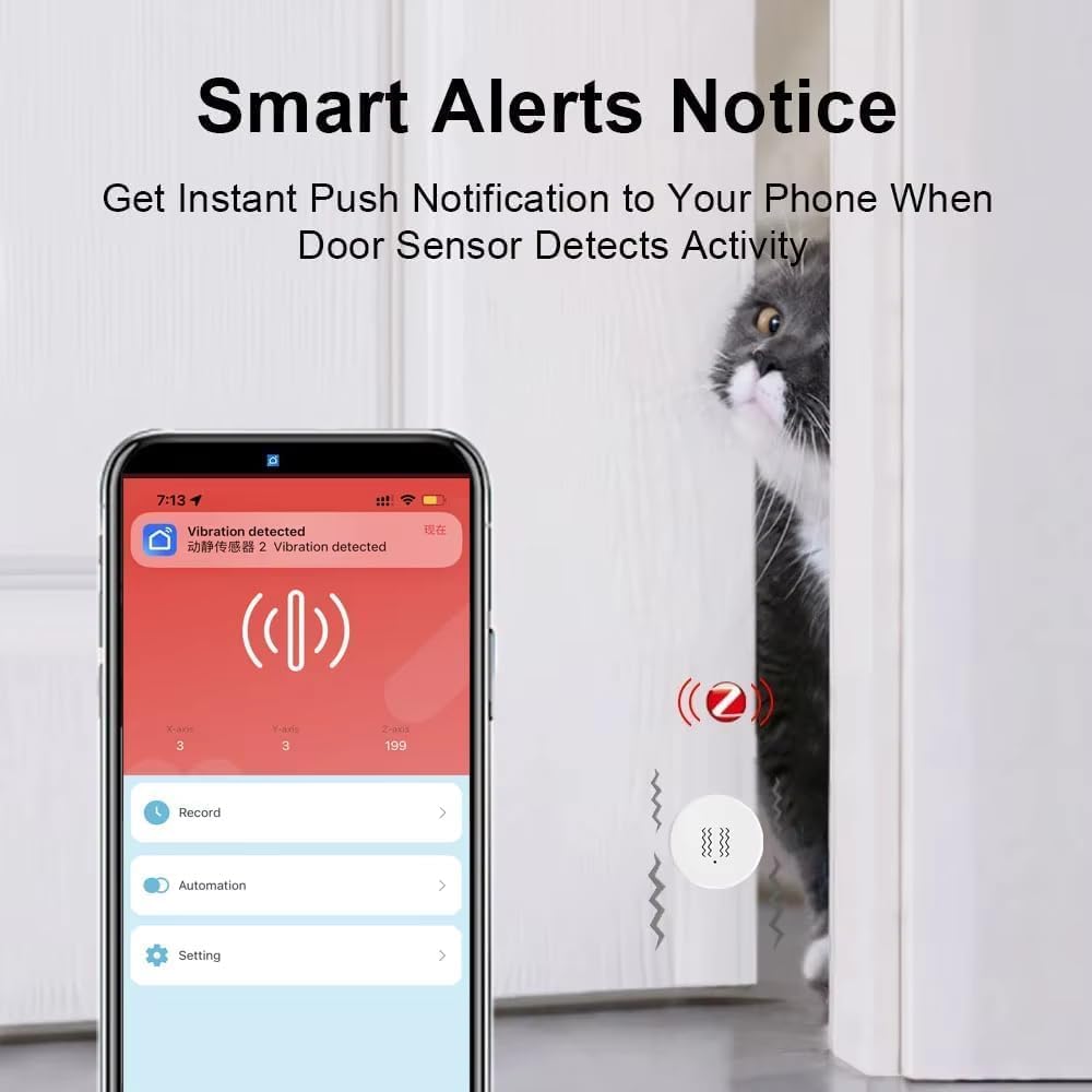 Haozee Smart Vibration Sensor Alarm, Real-time Monitoring | Door/Window Vibration Detection Alarm for Home Security, App Remote Control,Supports Home Assistant Zigbee2MQTT