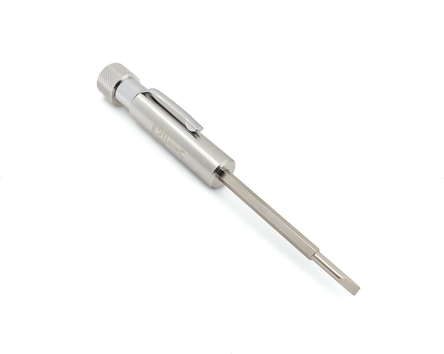 Pocket Screwdriver with Clip and Magnet - Phillips and Slotted-Flat Head - Small Tool with Magnetic Tip (Stainless Steel)