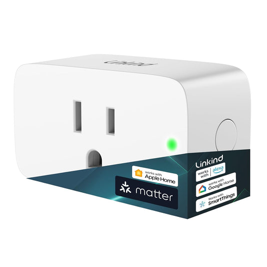 Linkind Matter Smart Plug, Work with Apple Home, Siri, Alexa, Google Home, SmartThings, Smart Outlet 15A/1800W Max, Smart Home Automation, APP Remote Control,Timer&Schedule, 2.4G Wi-Fi Only, 1 Pack