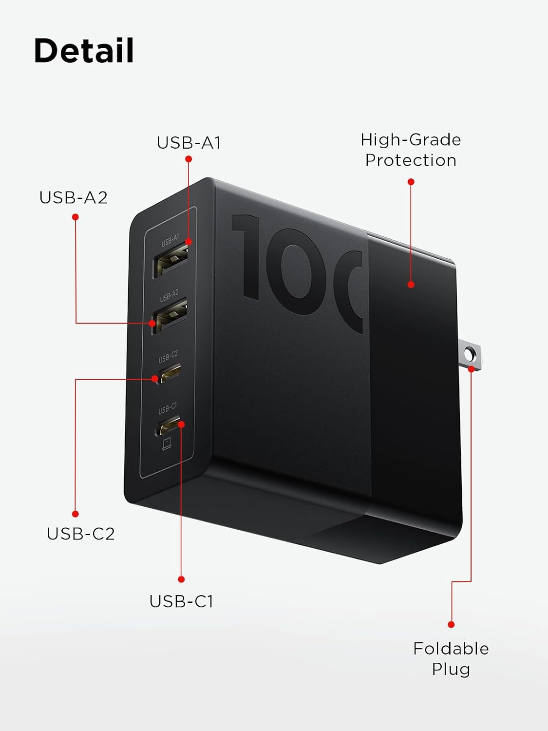 Lenovo 100W USB C Charger, 4-Port Multi-Device Fast Charging, Black GaN Power Block with 240W Cable, for Thinkpad, MacBook, Dell XPS, iPhone, Samsung
