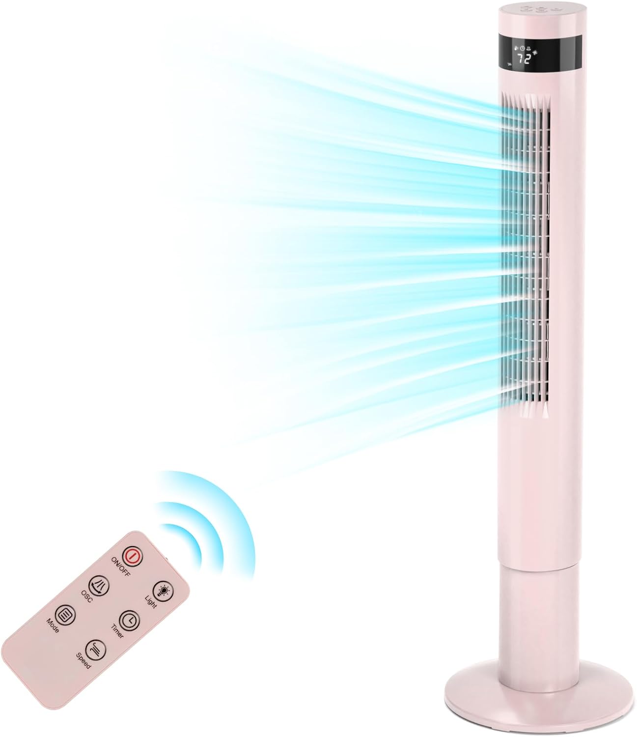 Antarctic Star Tower Fan Portable Electric Oscillating Fan (43 inch, Pink) | Quiet Cooling Remote Control Standing Bladeless Floor Fans 3 Speeds Wind Modes Timer for Bedroom Office