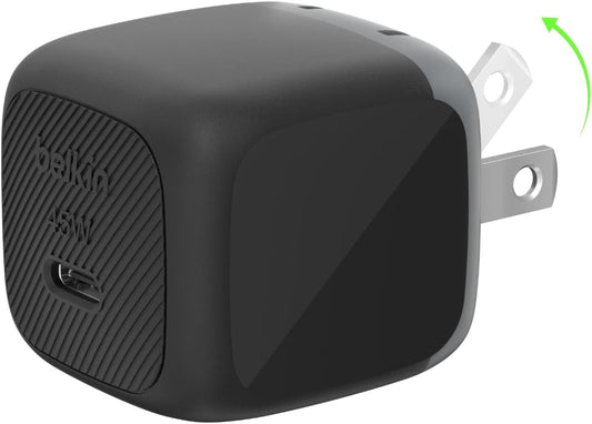 Belkin 45W Compact USB C Charger Block, Fast Charging for Travel | PD 3.1, PPS, Travel Charger, Chromebook, iPad, iPhone 17, Samsung Galaxy, Pixel, Nintendo Switch 2, Foldable Prongs
