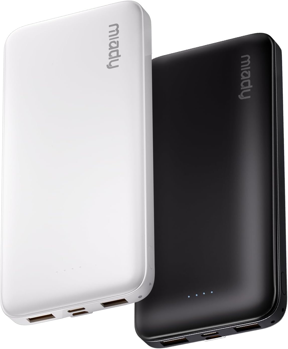 Miady 2-Pack Portable Charger, Slim 10000mAh Power Bank Travel Battery Pack | Dual USB丨3 Outputs 2 Inputs丨for Backpack Travel Camping丨Slim丨Compatible with iPhone Android etc丨Flight-Safe丨37Wh丨Black+White