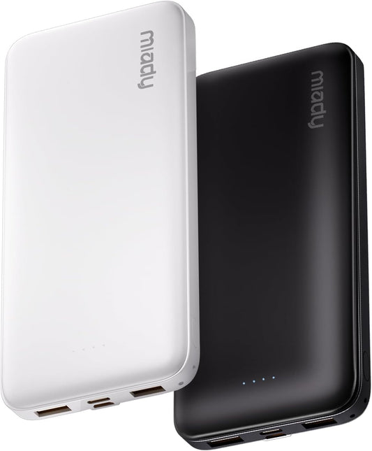 Miady 2-Pack Portable Charger, Slim 10000mAh Power Bank Travel Battery Pack | Dual USB丨3 Outputs 2 Inputs丨for Backpack Travel Camping丨Slim丨Compatible with iPhone Android etc丨Flight-Safe丨37Wh丨Black+White