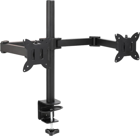 Amazon Basics Adjustable Dual Monitor Desk Mount, Supports up to 32 inch Monitors and 22 lbs per Arm, Adjustable Tension, VESA 75x75/100x100, Black