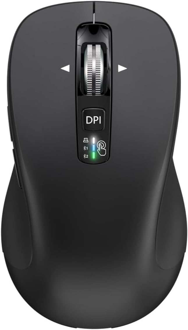 CITLLA Wireless Bluetooth Mouse (USB + BT1 + BT2), Full Size, 4-Way Scrolling, Multi-Device Silent Mouse for Computer, Laptop, iPad, MacBook (Black)