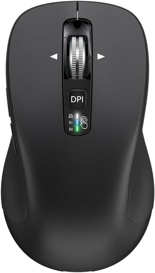 CITLLA Wireless Bluetooth Mouse (USB + BT1 + BT2), Full Size, 4-Way Scrolling, Multi-Device Silent Mouse for Computer, Laptop, iPad, MacBook (Black)