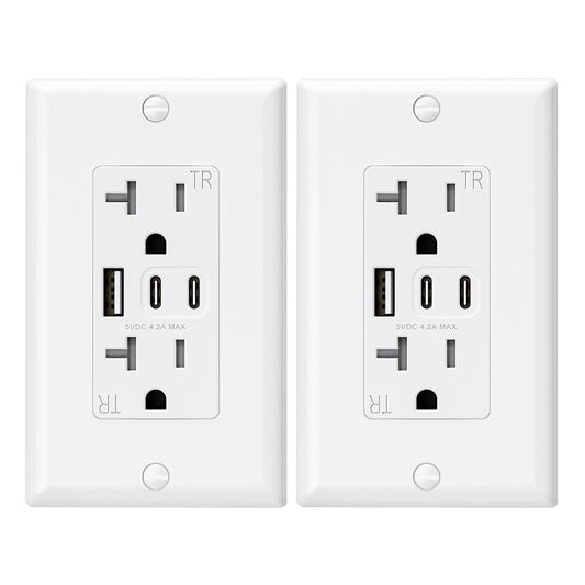 ELEGRP USB Outlets, 20 Amp Wall Outlet with 3 USB Ports, Dual USB C Ports Outlets, TR Tamper-Resistant USB Outlets Receptacles, Wall Plate Included, UL/CUL Listed, 2 Pack, White