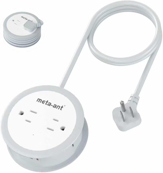 meta-ant Cruise Power Strip for Travel, 7 in 1 Extension Cord with 4 AC Outlets 2 USB-A and 1 USB-C Ports, 5 ft Flat Plug Wrapped Around Power Strip for Cruise Office, Hotel, Home
