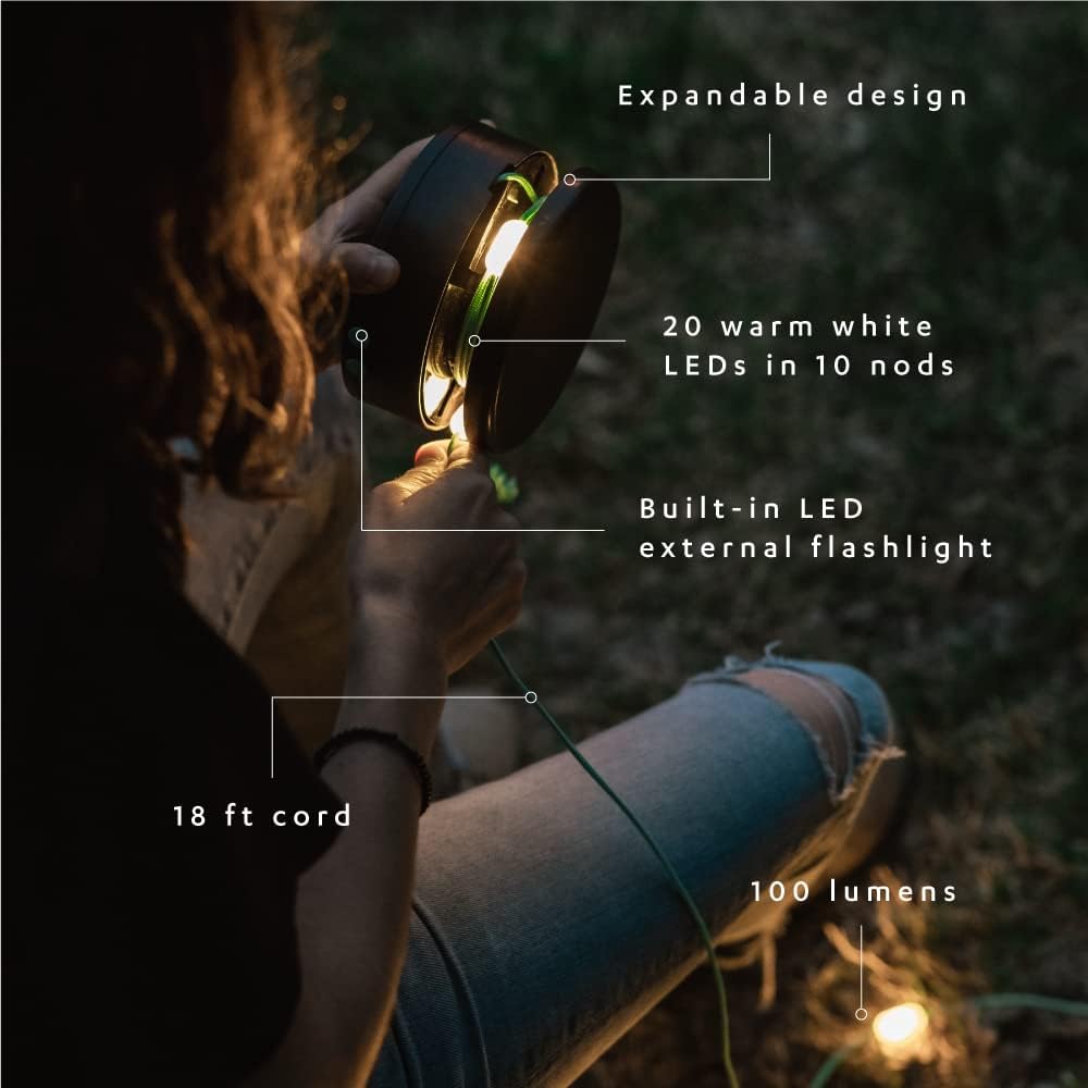 MPOWERD Luci Solar String Lights: Rechargeable via Solar and USB, Power Bank for Mobile Charging, 18’ or 44’, Waterproof, Lasts Up to 40 hrs, Up to 140 Lumens LEDs, Camping, Indoor/Outdoor Decorating
