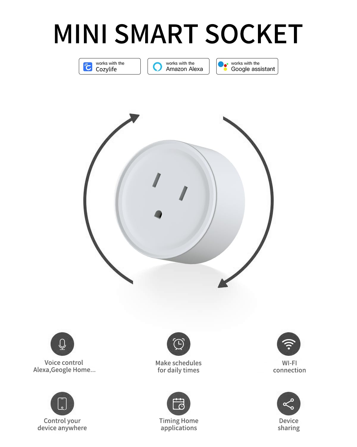 Smart Mini Plug WiFi Outlet Compatible with Alexa and Google Home APP Remote Control Socket with Timer and Group Control No Hub Required ROHS and FCC Apple MFi Certified 2 Pack
