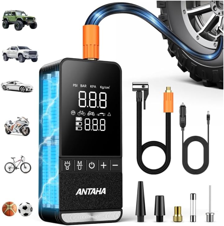 Tire Inflator Portable Air Compressor, 150 PSI Cordless Smart Air Pump for Car Tires, LED Light & Auto Shut-Off, Tires Pump for Car, Motorcycles, Bikes, Balls, Mini Bike Pump & Car Accessories