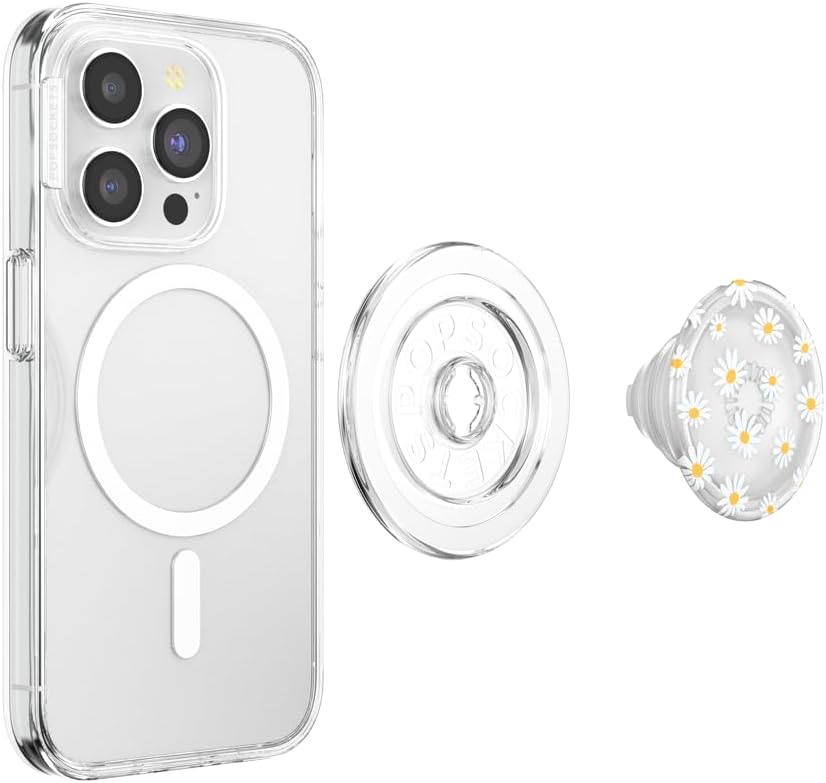 PopSockets Phone Grip for MagSafe, Magnetic Holder, Phone Stand, Daisy - Translucent He Loves Me Not