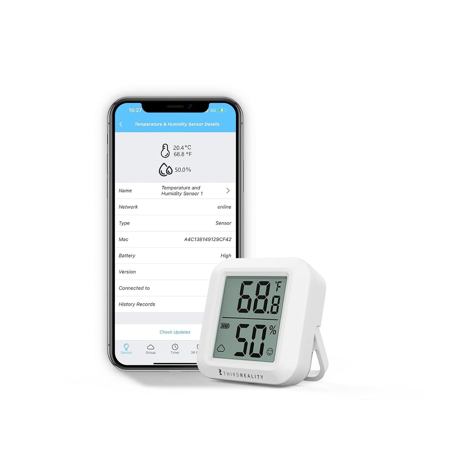 THIRDREALITY Zigbee Temperature and Humidity Sensor 2 Pack, Digital LCD Display, ZigBee Hub Required, App Records, Remote Monitoring and Smart Home Automation, AAA Batteries Included