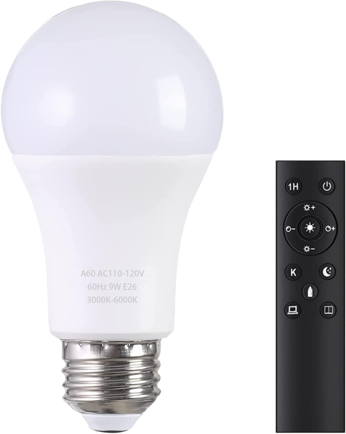 A19 LED Light Bulbs with Remote Control, 800LM 9W, 60W Equivalent LED Bulbs,Stepless Dimmable 3000K-6000K,E26 Base,CRI 80+,2.4GHz,25000+ Hours Lifespan,Light Bulb for Home Decor,1Bulb&1Remote