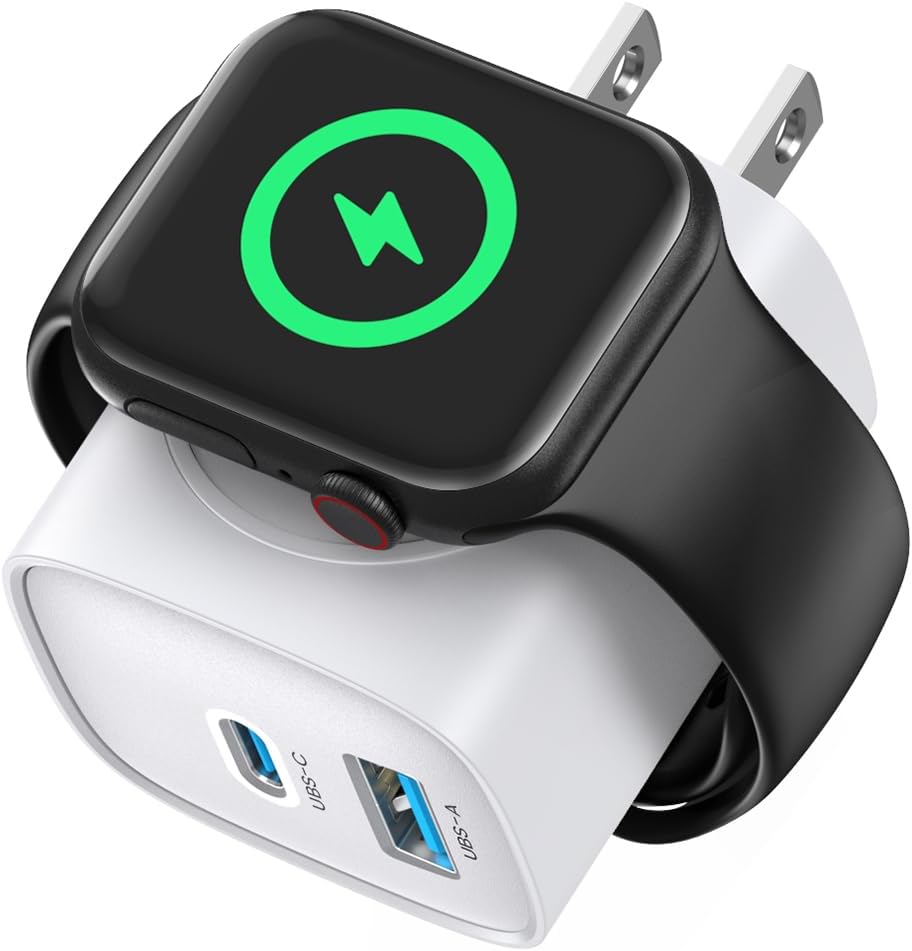 TOPADRE PD 20W USB C Charger Block for Apple Watch, White | 3-in-1 Charging Station with Built-in Wireless Charger, Dual Ports Compatible with Apple Watch, iPhone, AirPods