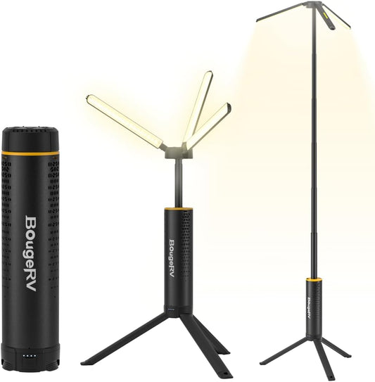 BougeRV Telescopic Camping Light T1, 15600mAh Rechargeable Lantern, Black | 5.5 ft Adjustable Height, 1000x3 Lumens, 8-102H Runtime, 270°/180° Rotation, 3 Color Modes, Honeycomb Cutout Design, Outdoor