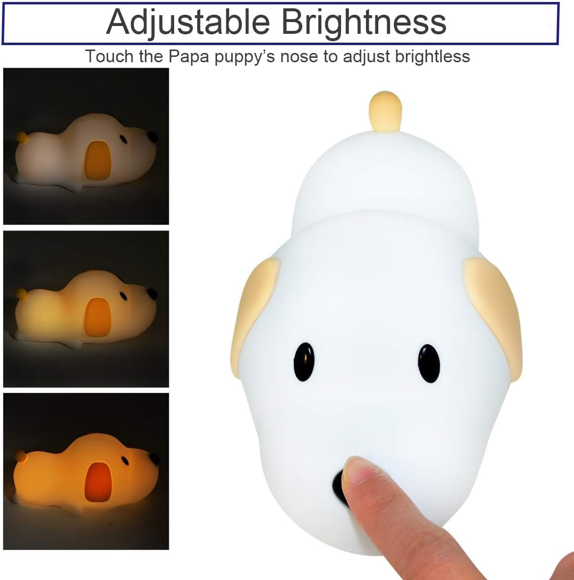 S NMT Silicone LED Papa Puppy Night Light Touch Sensor Switching Night Lamp, Transform Between Warm White 2700K and White 6500K, Safe SIL+ABS, Sleep Timer Setting for Kids Babies Bedside and Nursery