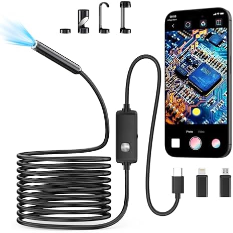 Endoscope Camera with Light,1920P HD Borescope with 8 Adjustable LED Lights | Endoscope with Semi-Rigid Snake Cable, IP67 Waterproof Inspection Borescope for iOS and Android-16.4ft Single Lens