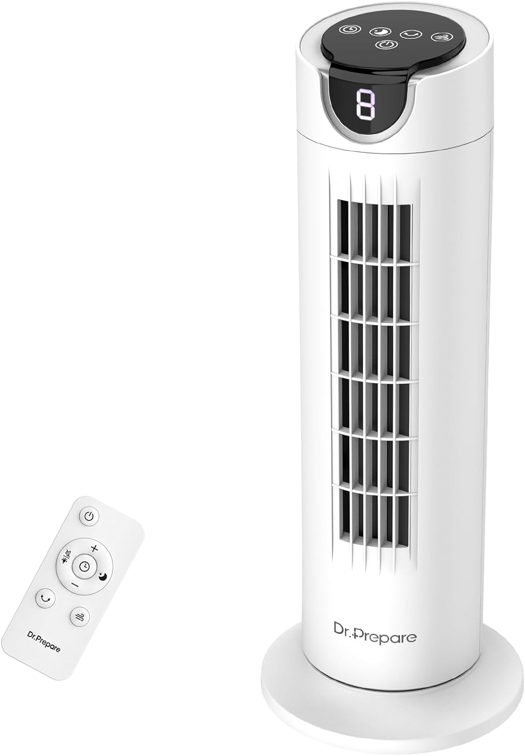 DR.PREPARE Tower Fan for Bedroom, 25 dB Quiet DC Bladeless Fan with Remote, 8 Speeds, 1-8H Timer, 80° Oscillating Fans for Indoors, 16 Inch Portable Desk Table Fans for Room, Home, Office