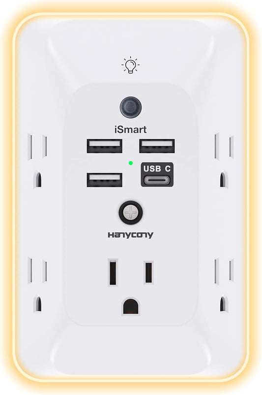 Outlet Extender with Night Light, Multi Plug Wall Outlet, Surge Protector