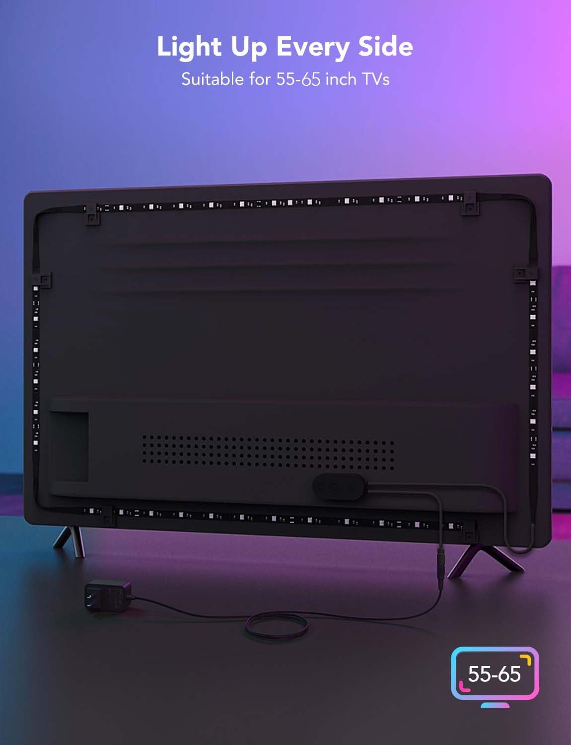 Govee TV LED Backlight, RGBIC Smart LED Strip Lights for 55-65 inch TVs | 99+ Scene Modes, Music Sync, Bluetooth and Wi-Fi APP Control, Works with Alexa & Google Assistant, Adapter, 12.5ft/114 LEDs