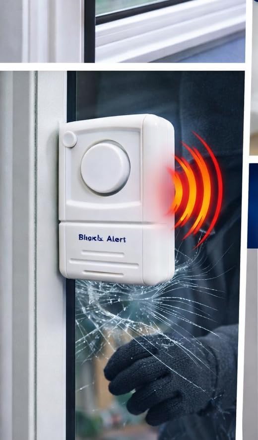 120dB Window or Door Alarm Vibration Security Emergency Burglar Wireless Shock Detection, Home Security, Safety, Apartment, Condo, Dorm, House, Easy, Adhesive, Warning, Battery Operated, Loudest