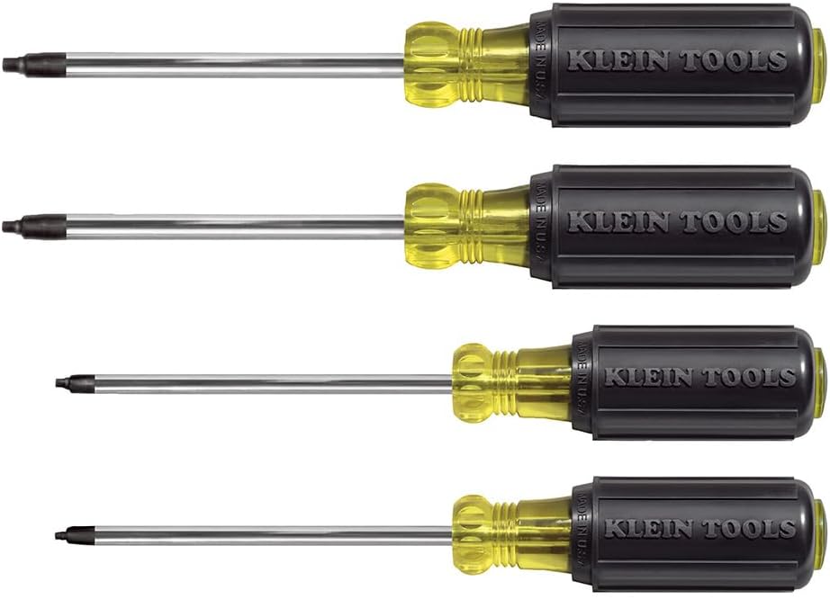 Klein Tools 85664 Screwdriver Set, Made in USA, Square Recess with Color Coded Handles and Heat Treated, Chrome Plated Shafts, 4-Piece