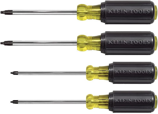 Klein Tools 85664 Screwdriver Set, Made in USA, Square Recess with Color Coded Handles and Heat Treated, Chrome Plated Shafts, 4-Piece