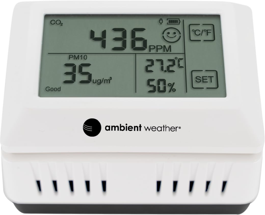 Ambient Weather AQIN Wireless Indoor Air Quality Index PM2.5, PM10 and CO2 Particulate Monitor