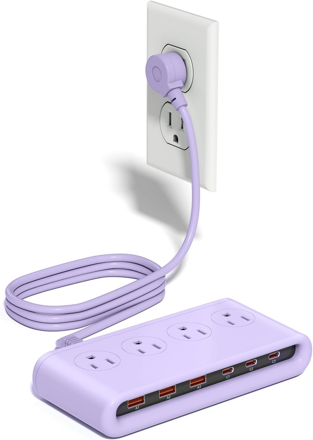 Power Strip with USB C 35W,10-in-1 Flat Plug Wall Charger - 5FT Extension Cord with 4AC, 3 USB A & 3 USB C - PD20W Charging Station for Multiple Devices - Travel Home Office (White)