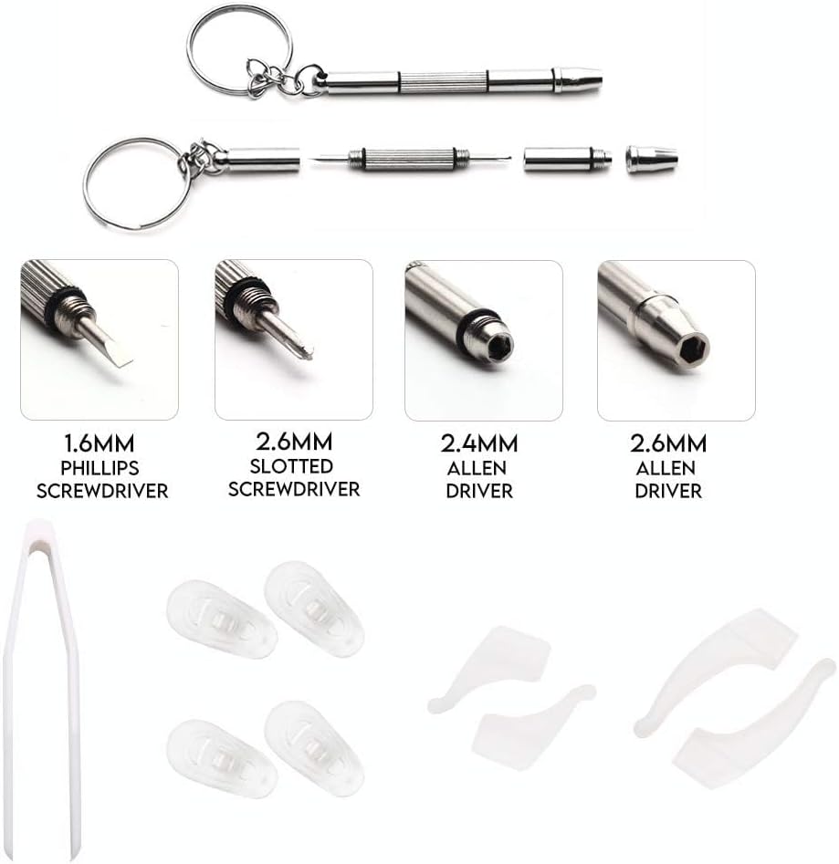 Precision Screwdriver Set, 10-style, Eyeglass Repair Kit | with nose pads/4 in 1 portable screwdrivers/ear hook/tweezer for eyeglasses sunglass watch calculator (with 70-style screws)