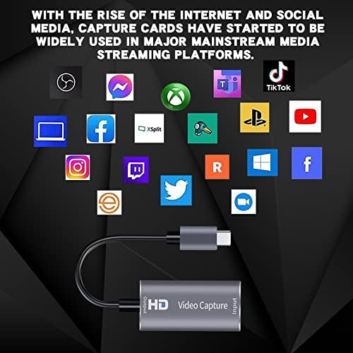 Extenuating Threads 4K HDMI Capture Card, Cam Link Video Capture Card HDMI to 1080P Type-C for Windows Mac OS System for Gaming Meeting with USB C Adapter to Adjust PS3 4, Switch, Xbox, silver