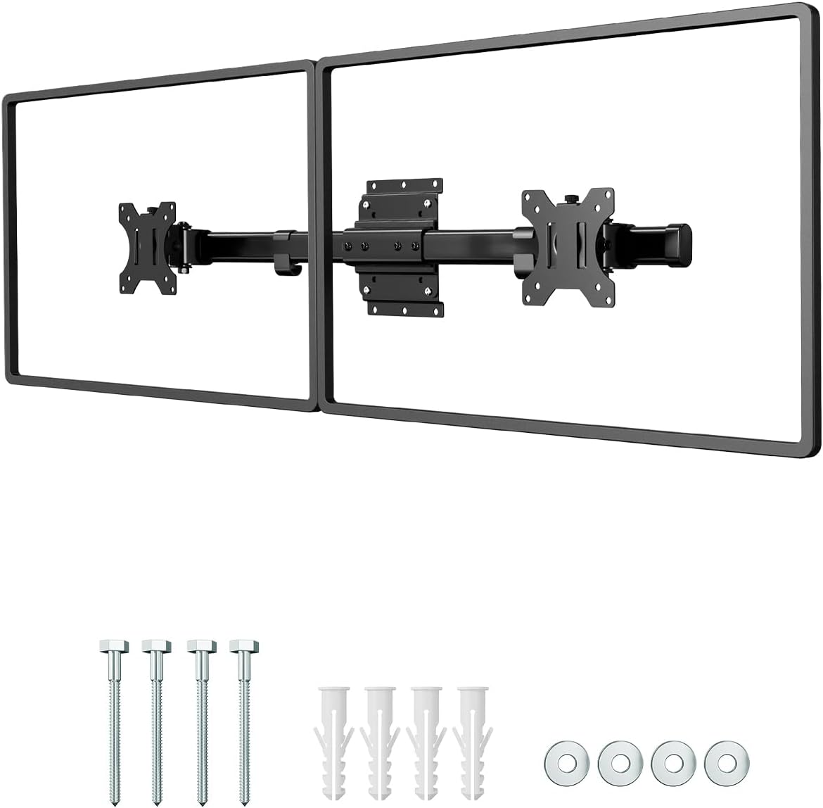 Dual Monitor Wall Mount fits 13-27 Inch, Single to Double Bracket Adapter