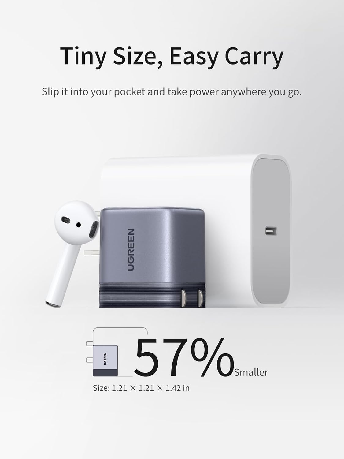 UGREEN Nexode Air 45W USB C Charger Block, Ultra Mini GaN Fast Charging | Foldable Plug, Compact Size (1.21 × 1.21 × 1.42 inches), Premium Texture, for iPhone 17, Galaxy S26/S25, Macbook Air/Neo/Pro