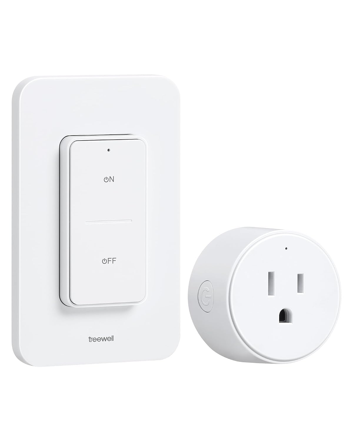 Remote Control Outlet with Wireless Wall Switch, 200FT RF Range | Mini Round Outlet Plug, 15A/1875W High Power, for Lamps/Lights/Household Appliances, FCC listed, Pre-Programmed
