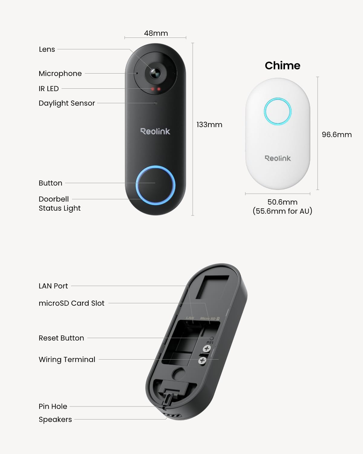 REOLINK Video Doorbell WiFi 2K Wired Camera, 4:3 Wide View Outdoor Camera