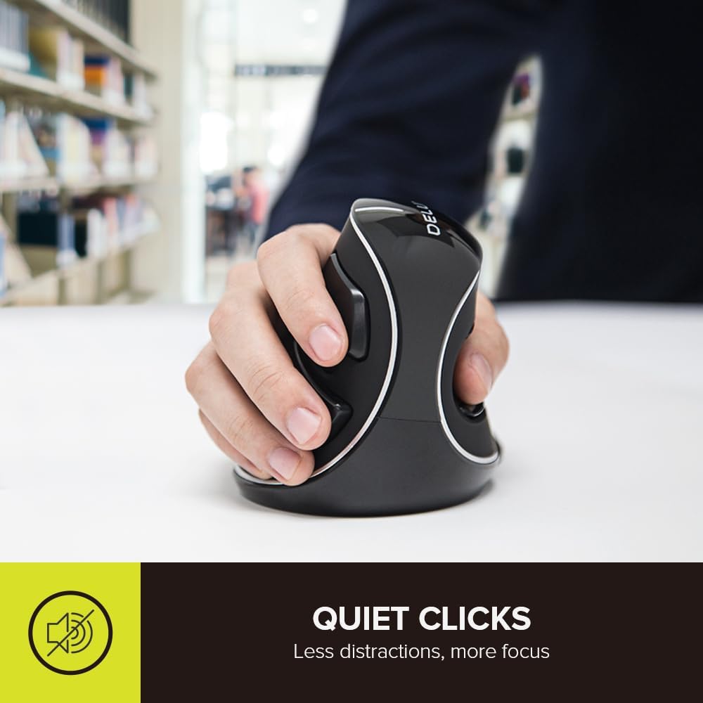 DELUX Ergonomic Vertical Mouse, Wireless Ergo Mouse for Large Hands, 2.4G Connection, Silent Clicks, Up to 1600 DPI,6 Buttons, Removable Wrist Rest, Compatible with Laptop/PC (M618Plus Wireless-Black)