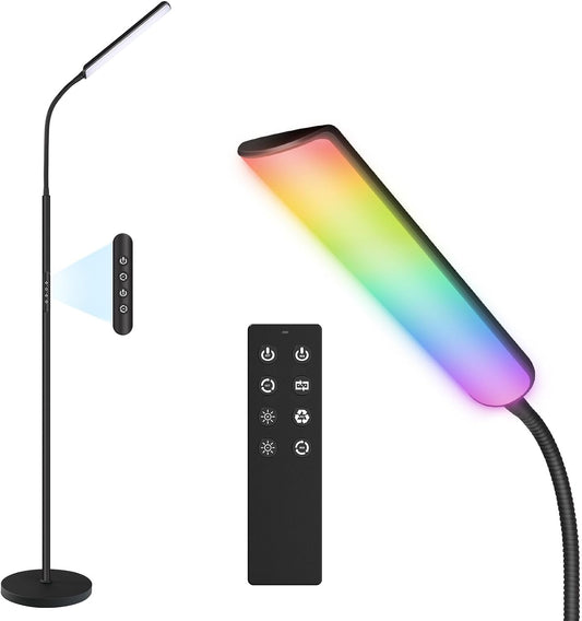 Dimunt LED Floor Lamp, Stepless Adjustable 3000K-6000K Colors, RGB | 4 Color Temps, Bright 15W Floor Lamps for Living Room with 1H Timer, Reading Standing Lamp with Remote & Touch Control, Home