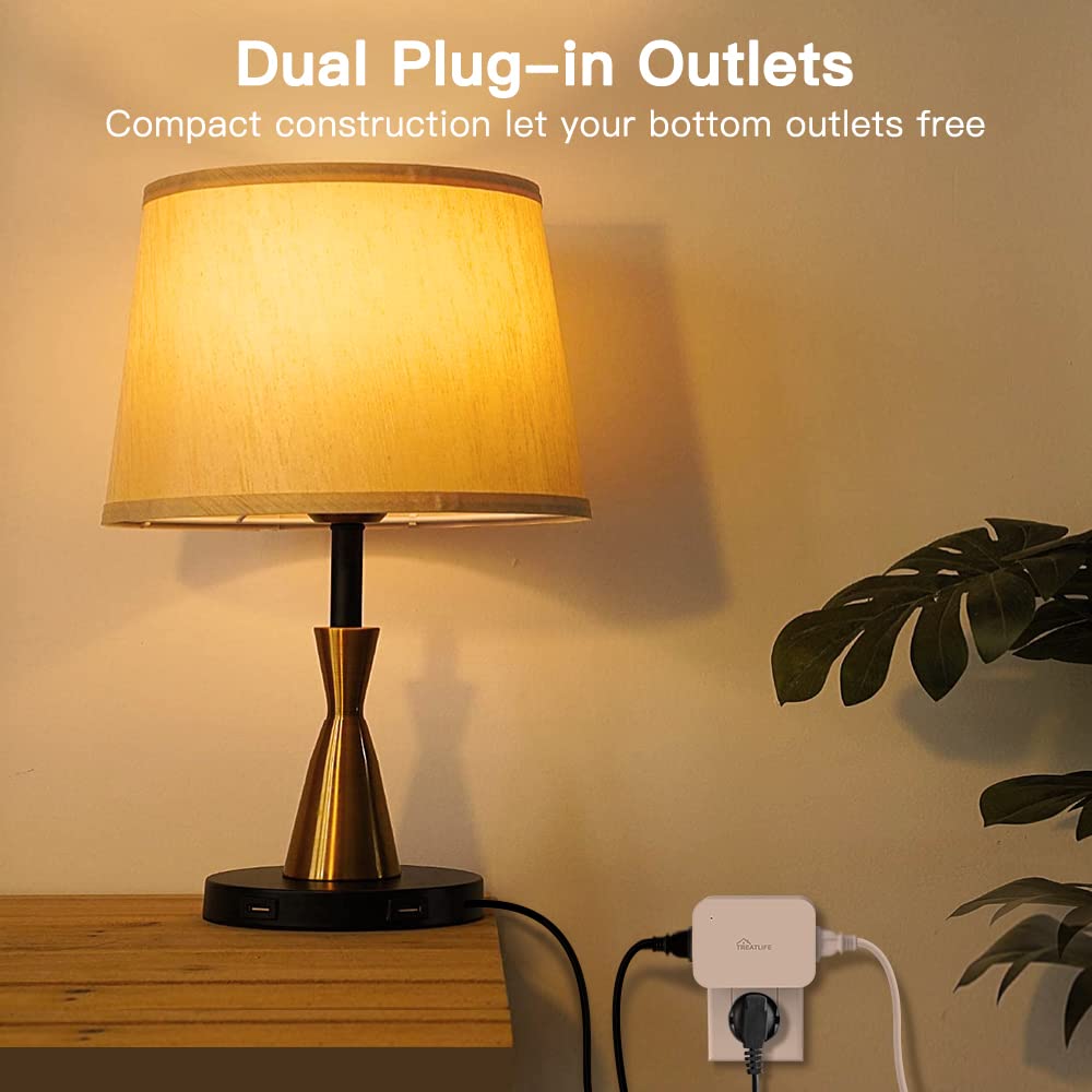 Alexa Smart Dimmer Plug, Treatlife Plug-in Lamp Dimmer Switch for Dimmable LED, CFL, Halogen and Incandescent Bulbs, Lamps, String Lights, Max Power 300W, Dual Outlets, 2.4GHz WiFi Only