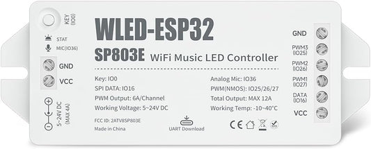 BTF-LIGHTING ESP32 WLED LED Strip Controller SP803E Built-in Mic DIY Dynamic Modes UART USB Type-C Download for WS2811,WS2812,SK6812,WS2814,WS2815 Addressable LED Strip/Matrix,PWM Dimming CCT RGB LED
