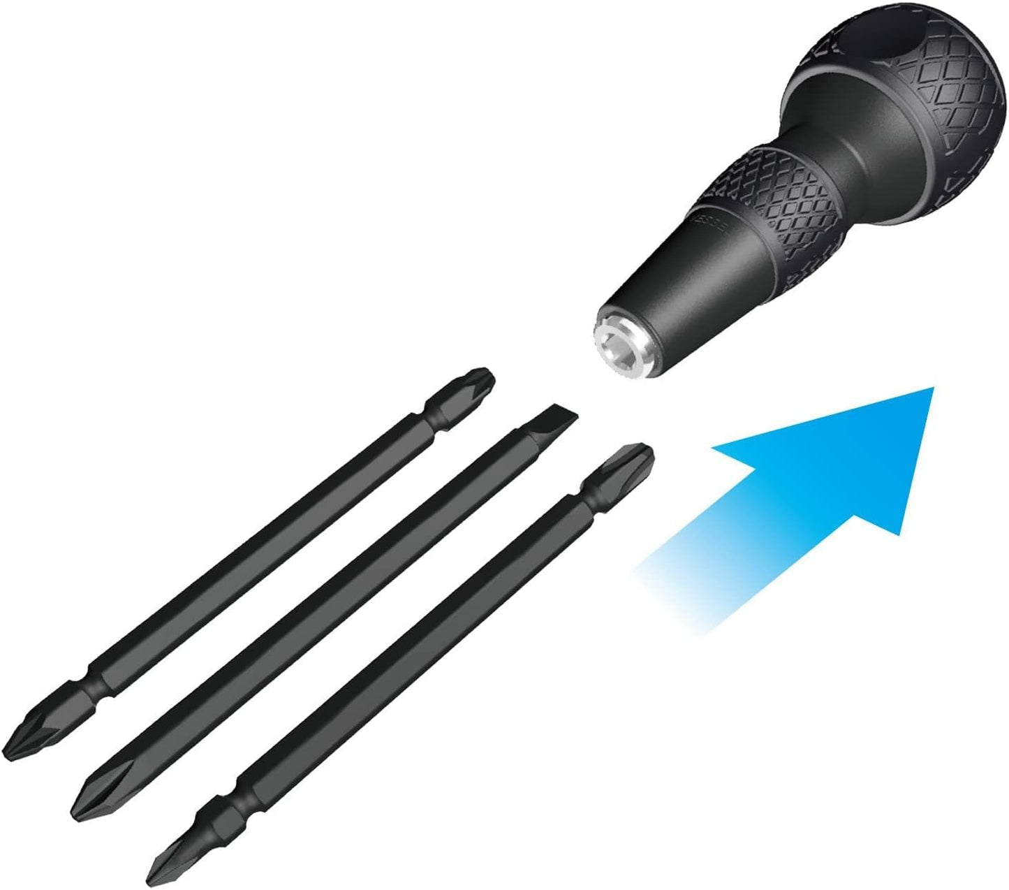VESSEL BALL GRIP 1/4" Hex. Bit Interchangeable Screwdriver (Bit 3PC. (+1, +3 / +2, -6 / PZ2, PZ3) SET. 220W3J1)