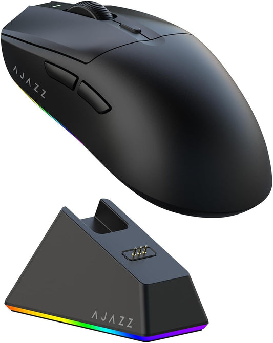 AJAZZ AJ139 V2 MC Wireless Gaming Mouse with RGB Charging Dock, 66g Ultra-Lightweight Tri-Mode Optical Mouse, 12000 DPI PAW3311 Sensor, Ergonomic Rechargeable Gaming Mouse for PC/Mac - Black