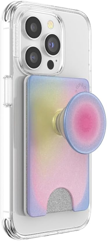 PopSockets Phone Wallet for MagSafe, Phone Card Holder with Grip, Cute - Metallic Morning Haze