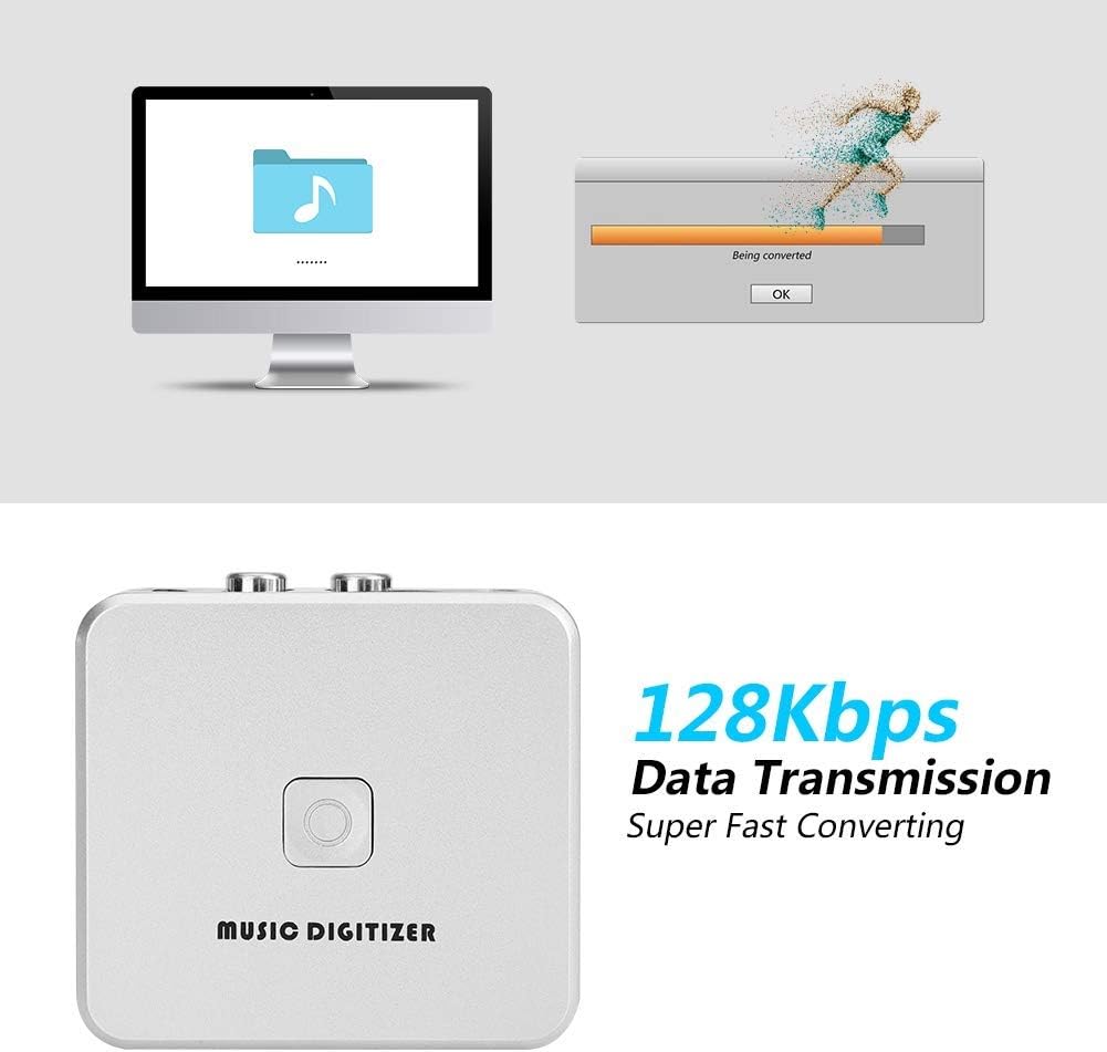 Audio Capture Recorder, Audio Capture Box 128Kbps Music Digitizer CD Recorder with 3.5mm & Line Input Supports Secure Digital Memory Card & USB Flash Drive