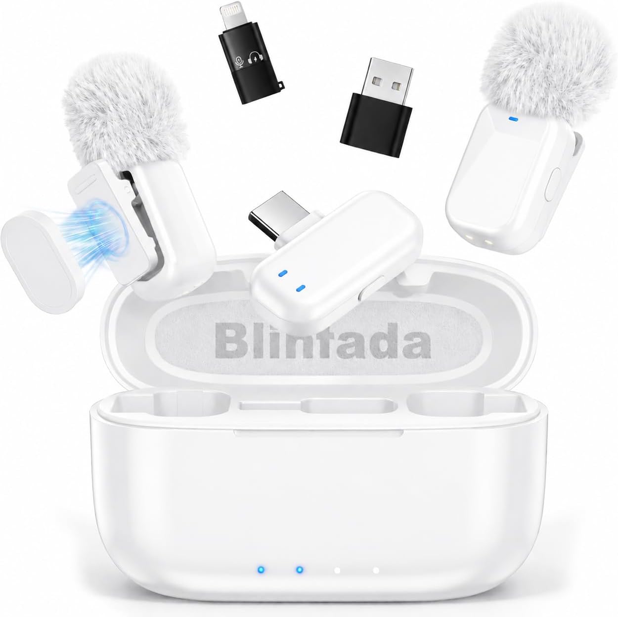 Mini Wireless Lavalier Microphone for iPhone Android Camera, Dual Channel Wireless Microphones with AI Noise Cancellation, 328ft Range, 36H Battery Case, Type-C, Lightning & USB Plug & Play